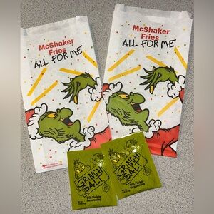 (2) Grinch McShaker Fries Bags and Grinch Salt Packets